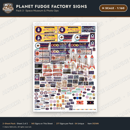 Alpine Railworks 31214N N Scale Fudge Factory Signs - Space Museum