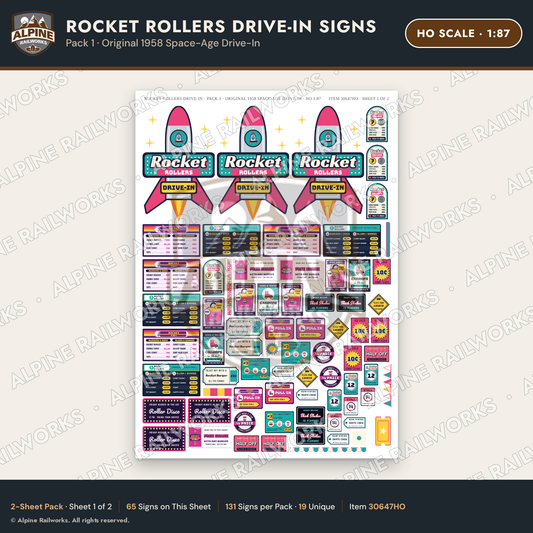 Alpine Railworks 30647HO HO Scale Fast Food Signs - Carhop Drive-In