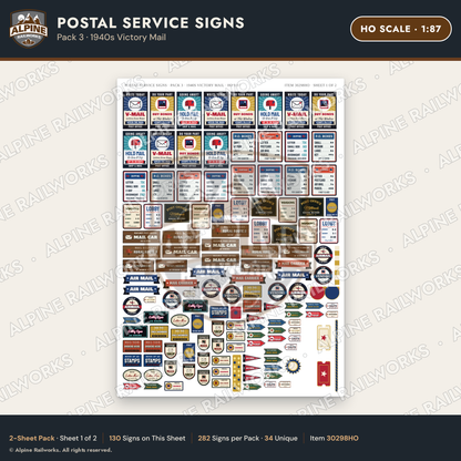 Alpine Railworks 30298HO HO Scale Postal Service Signs - Victory Mail