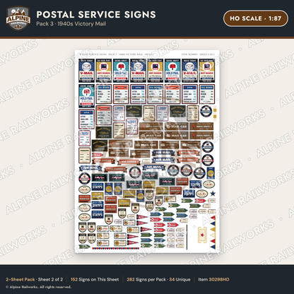 Alpine Railworks 30298HO HO Scale Postal Service Signs - Victory Mail