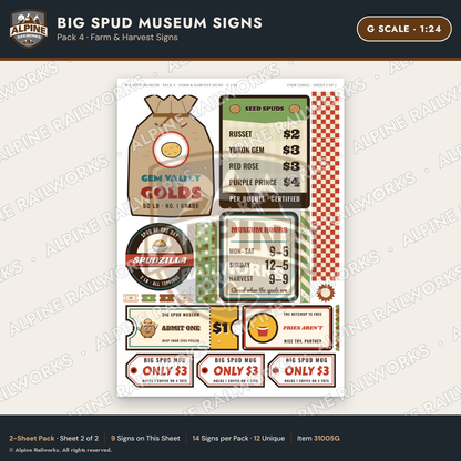 Alpine Railworks 31005G G Scale Roadside Signs - Potato Museum