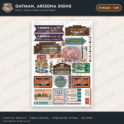 Alpine Railworks 31239O O Scale Oatman AZ Signs - Diners & Cafes