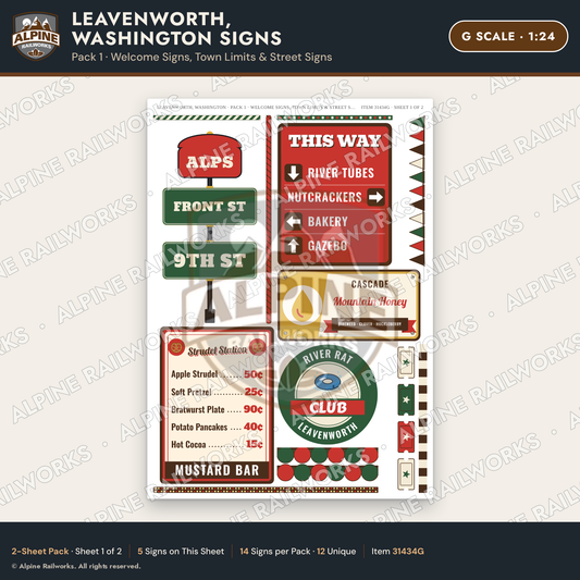 Alpine Railworks 31434G G Scale Leavenworth WA Signs - Welcome Signs