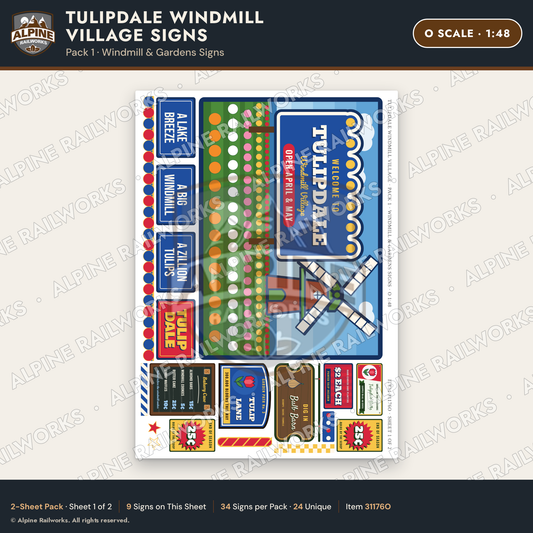Alpine Railworks 31176O O Scale Roadside Signs - Windmill Village