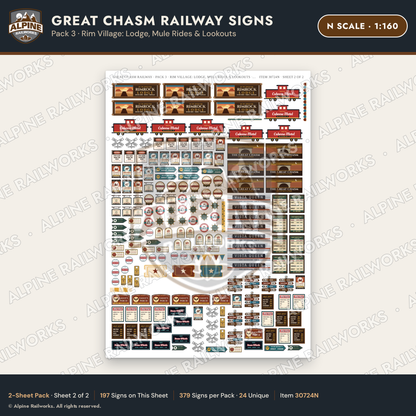 Alpine Railworks 30724N N Scale Tourist Signs - Canyon Railway - Lodge