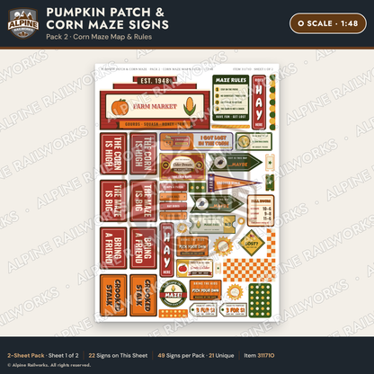 Alpine Railworks 31171O O Scale Farm Signs - Pumpkin Patch & Corn Maze