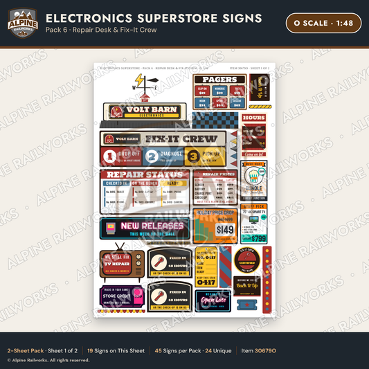 Alpine Railworks 30679O O Scale Electronics Superstore Signs