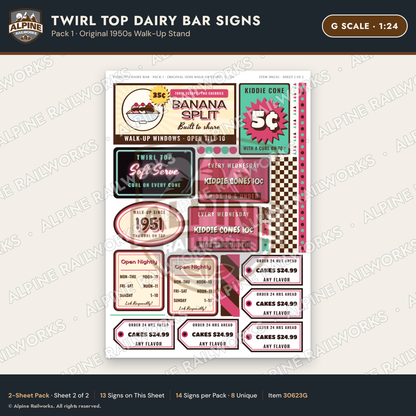 Alpine Railworks 30623G G Scale Fast Food Signs - Ice Cream Dairy Bar