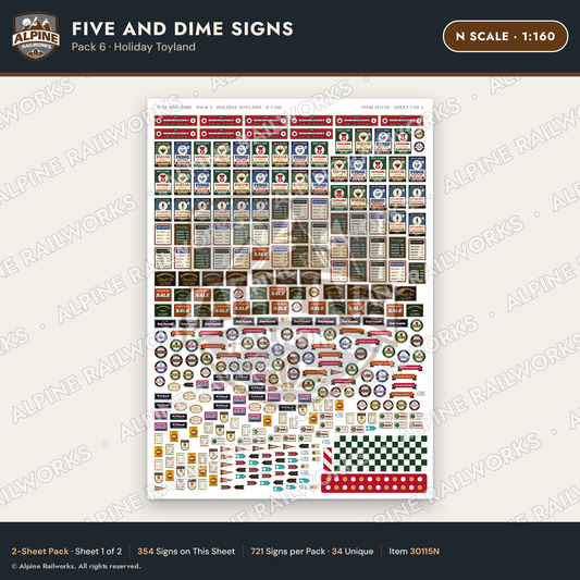 Alpine Railworks 30115N N Scale Five and Dime Signs - Holiday Toyland