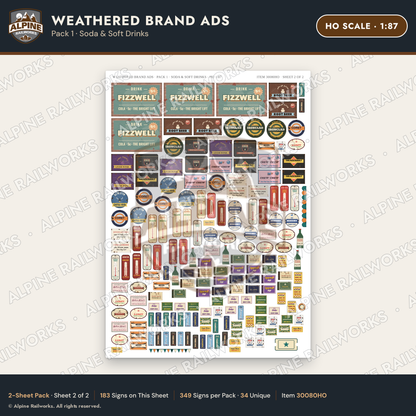 Alpine Railworks 30080HO HO Scale Weathered Brand Ads - Soda