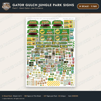 Alpine Railworks 30804N N Scale Roadside Signs - Alligator Park