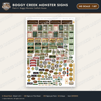 Alpine Railworks 30155HO HO Scale Boggy Creek Monster Signs