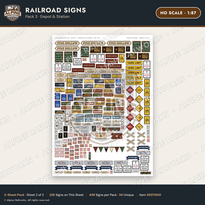 Alpine Railworks 30070HO HO Scale Railroad Signs - Depot & Station