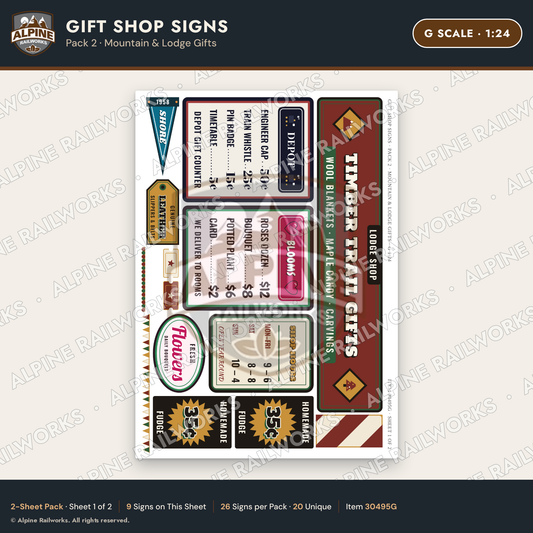 Alpine Railworks 30495G G Scale Gift Shop Signs - Mountain