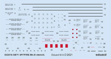 Eduard D32016 1/32 Decal Spitfire Mk.IX Stencils for Tamiya/Revell