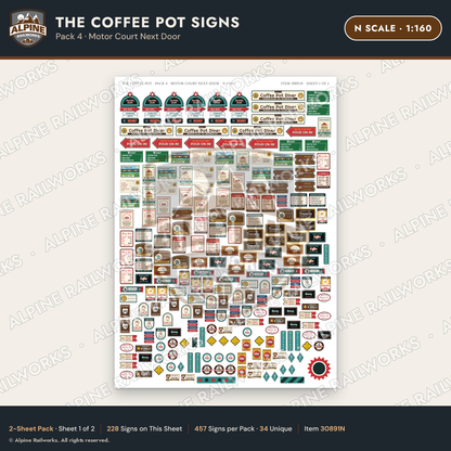 Alpine Railworks 30891N N Scale Roadside Signs - Coffee Pot Diner