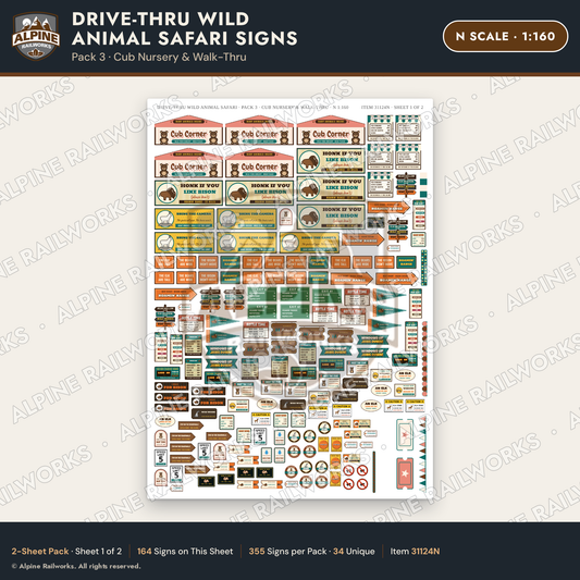 Alpine Railworks 31124N N Scale Roadside Signs - Drive-Thru Safari