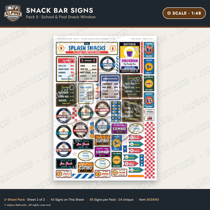 Alpine Railworks 30354O O Scale Snack Bar Signs - School