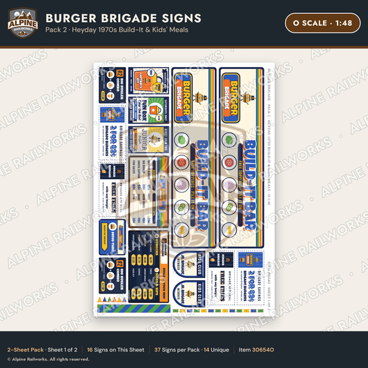 Alpine Railworks 30654O O Scale Fast Food Signs - Burgers