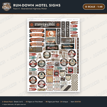 Alpine Railworks 30473O O Scale Run-Down Motel Signs