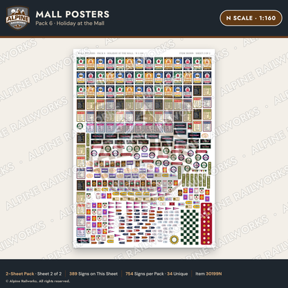 Alpine Railworks 30199N N Scale Mall Posters - Holiday at the Mall