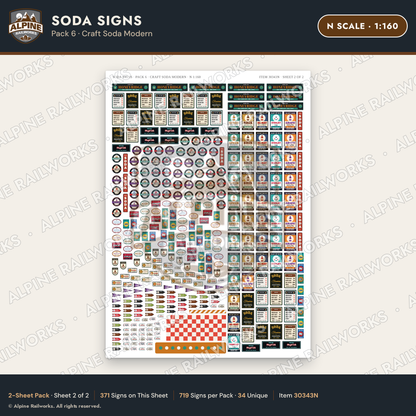 Alpine Railworks 30343N N Scale Soda Signs - Craft Soda Modern