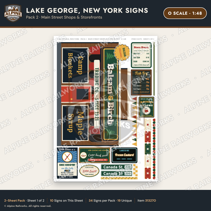 Alpine Railworks 31327O O Scale Lake George NY Signs - Shops