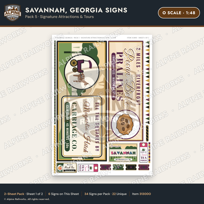 Alpine Railworks 31300O O Scale Savannah GA Signs - Attractions