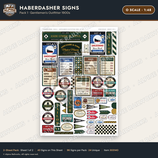 Alpine Railworks 30314O O Scale Haberdasher Signs