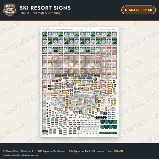 Alpine Railworks 30243N N Scale Ski Resort Signs - Trail Map