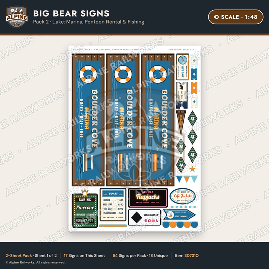Alpine Railworks 30731O O Scale Tourist Signs - Big Bear Lake - Marina