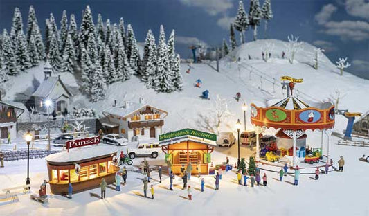 Faller 190143 HO Scale Christmas Market Set -- Ikit Includes 2 Stalls, Carousel