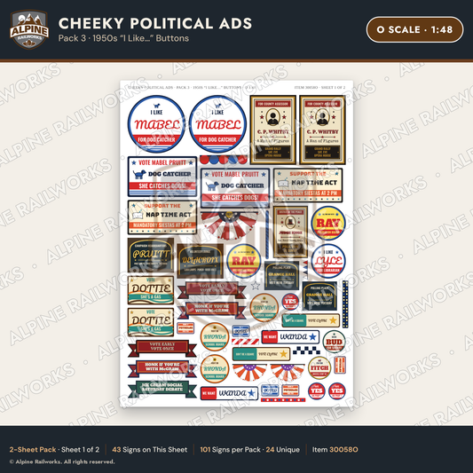 Alpine Railworks 30058O O Scale Cheeky Political Ads
