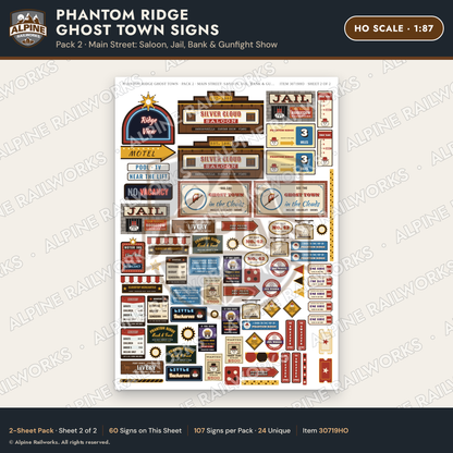 Alpine Railworks 30719HO HO Scale Roadside Signs - Mountain Ghost Town