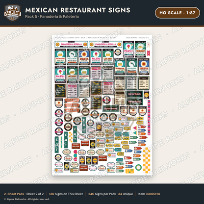 Alpine Railworks 30390HO HO Scale Mexican Restaurant Signs - Panaderia