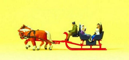 Preiser 30420 HO Scale Tourists in Sleigh Sleigh w/Driver, Passengers & 2 Horses
