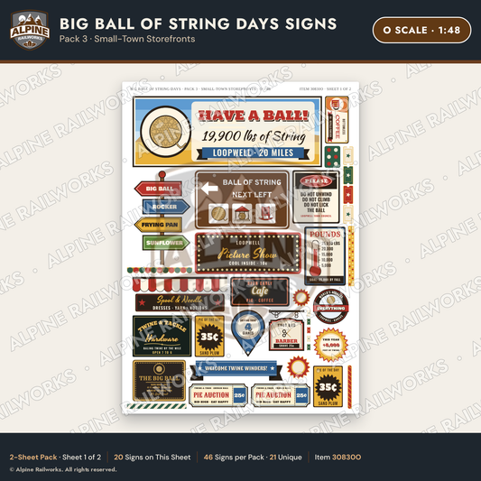 Alpine Railworks 30830O O Scale Roadside Signs - Giant Ball of Twine