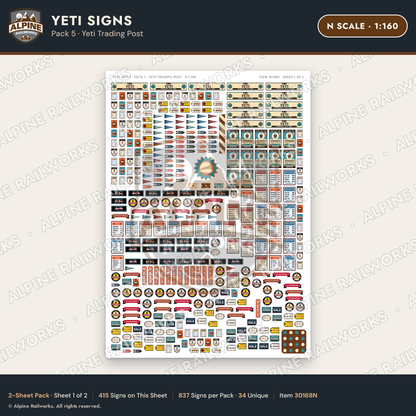 Alpine Railworks 30168N N Scale Yeti Signs - Yeti Trading Post
