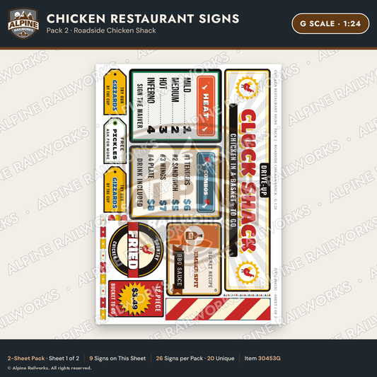 Alpine Railworks 30453G G Scale Chicken Restaurant Signs