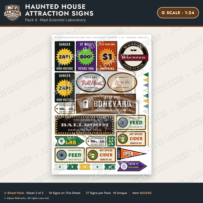 Alpine Railworks 30233G G Scale Haunted House Attraction Signs