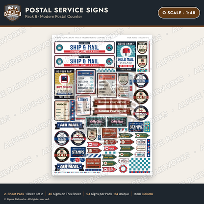 Alpine Railworks 30301O O Scale Postal Service Signs