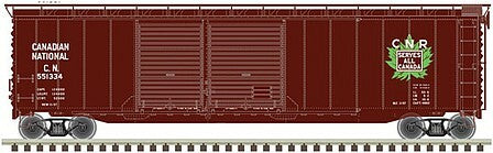Atlas Model Railroad 20006571 HO Scale Postwar 50' Double-Door Boxcar - Ready to Run - Master(R) -- Canadian National 551334 (Boxcar Red, white, green, Leaf Logo)
