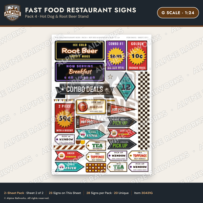 Alpine Railworks 30431G G Scale Fast Food Restaurant Signs - Hot Dog
