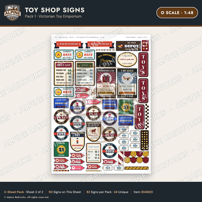 Alpine Railworks 30482O O Scale Toy Shop Signs