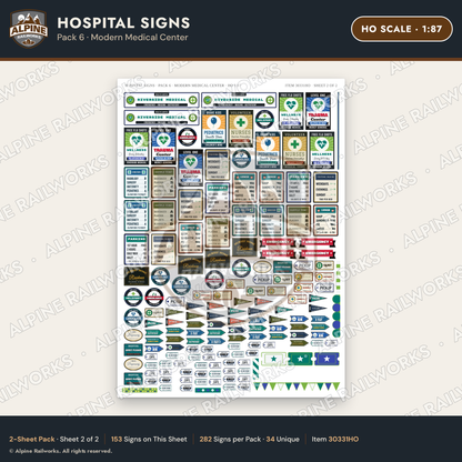 Alpine Railworks 30331HO HO Scale Hospital Signs