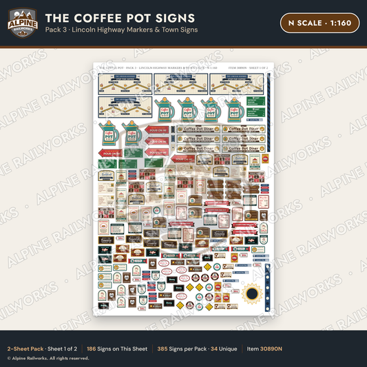Alpine Railworks 30890N N Scale Roadside Signs - Coffee Pot Diner