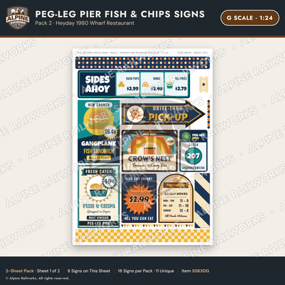 Alpine Railworks 30630G G Scale Fast Food Signs - Fish & Chips