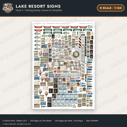 Alpine Railworks 30696N N Scale Lake Resort Signs - Fishing Derby