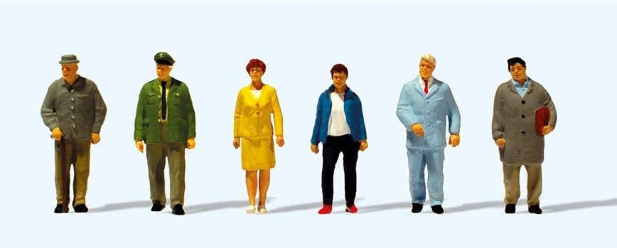 Preiser 10768 HO Scale Passers-By with Police Officer -- pkg(6)