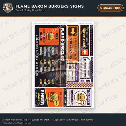 Alpine Railworks 30604G G Scale Fast Food Signs - Burgers